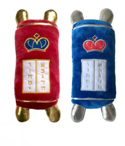 Child's Baby's Small Plush Sefer Torah Colorful in Pink Gold  and Blue Silver Appr. 3" x 8"